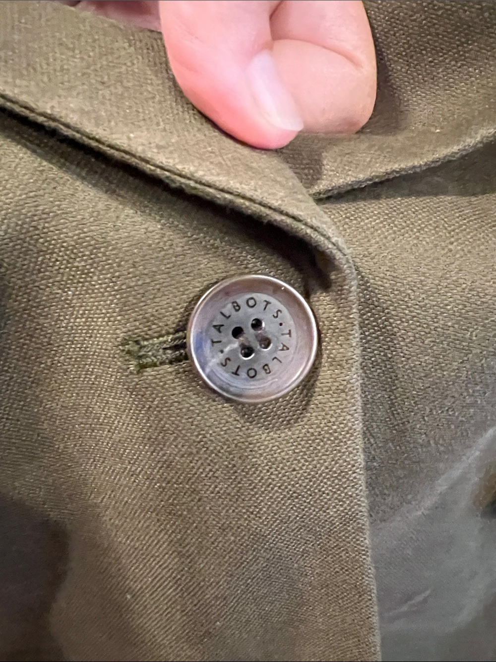 Talbots Olive Green Shawl Collar Blazer Linen Cotton Petite - Picture 7 of 11